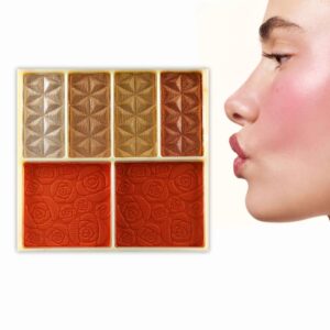 Professional Blusher with Highlighter Palette 6-Colour Illuminating Baked Highlighter and Blusher Palette, HD Makeup Kit with Shimmer and Matte Shades, Long-Lasting Glow for Women and Girls